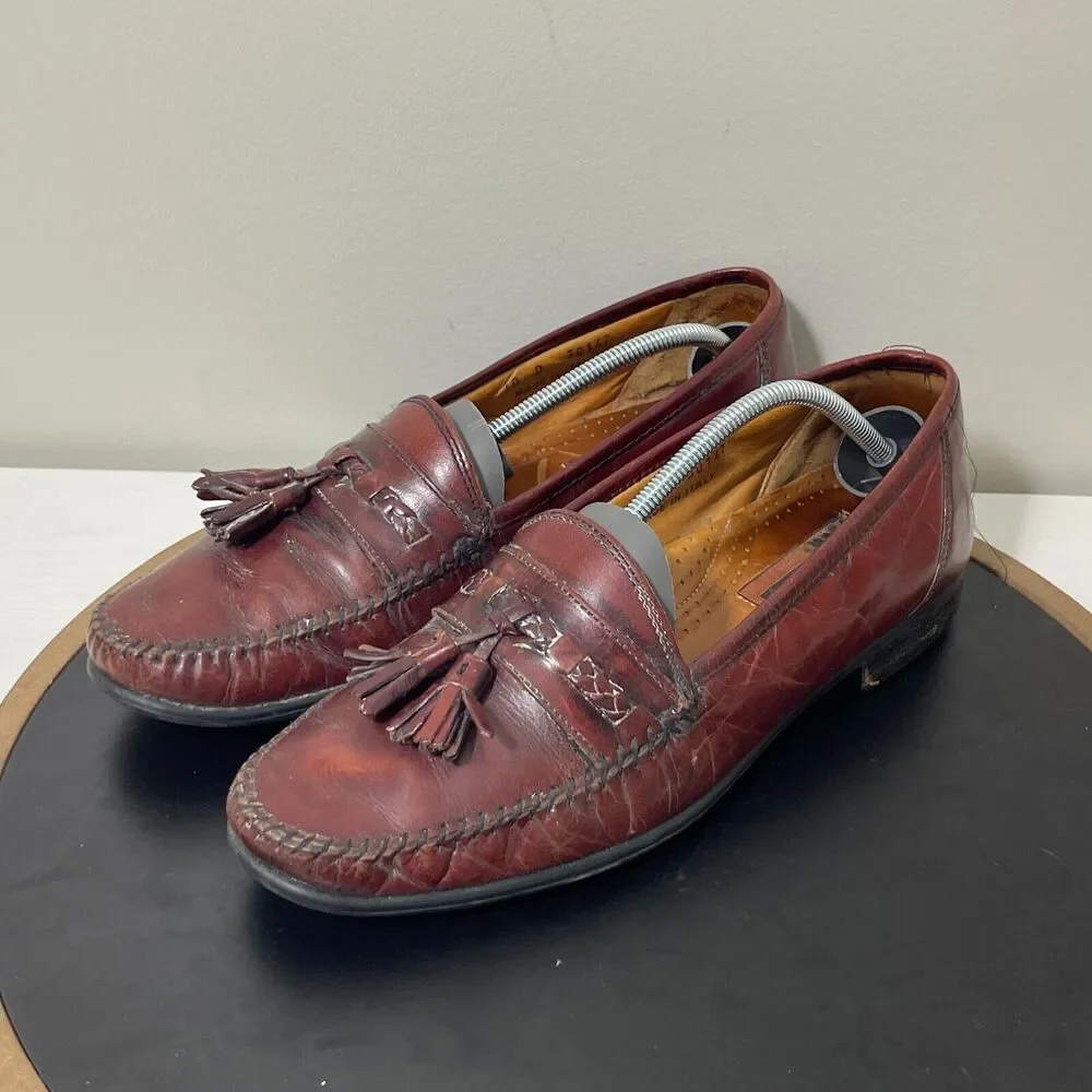 Florsheim Mens Tassel Loafers Burgundy Leather Made in Italy 10‎ D Dress Shoe